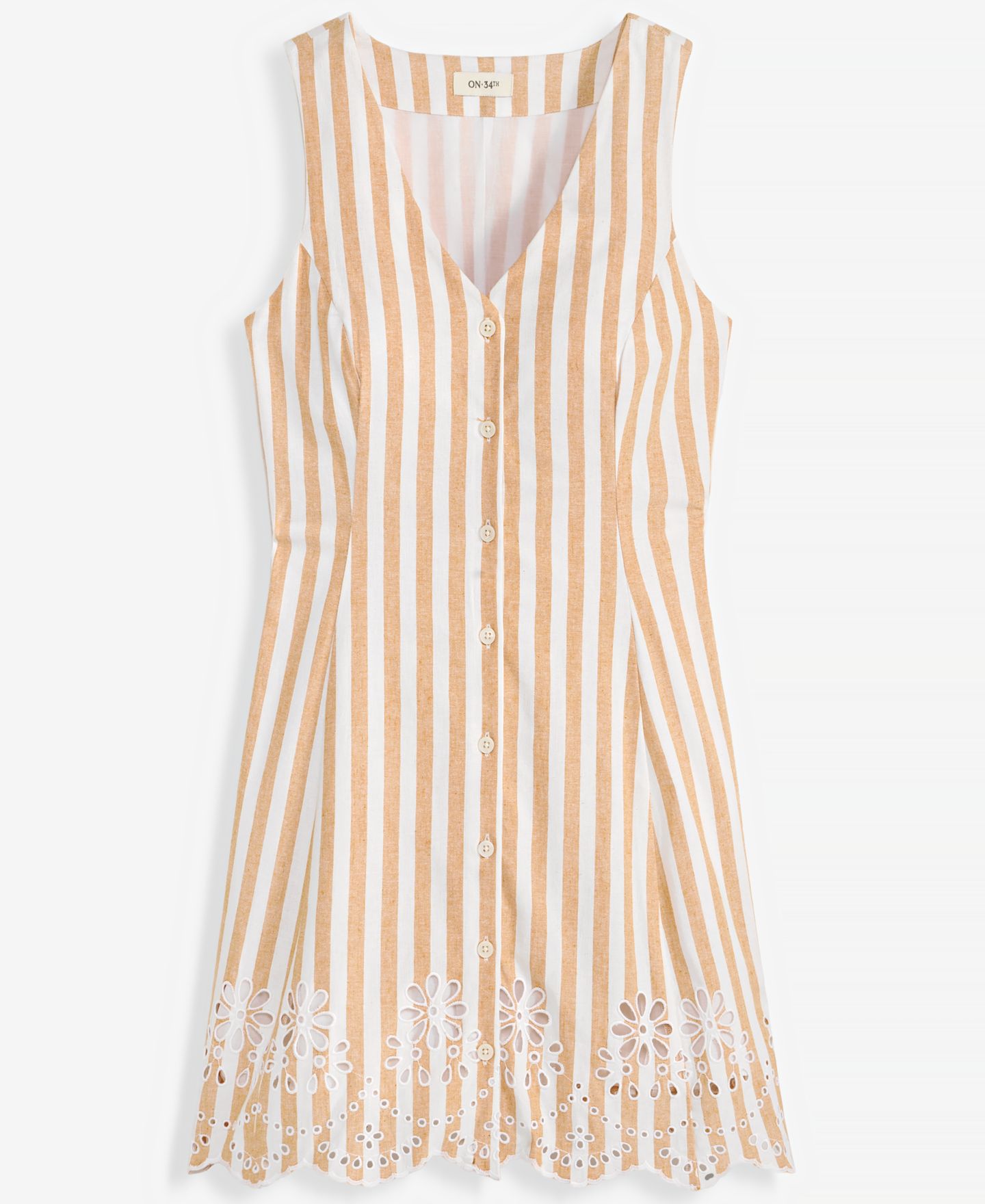 Женское платье On 34th Striped Linen Blend Embroidered Button-Front Mini, цвет: Белый комбинированный — фото 6