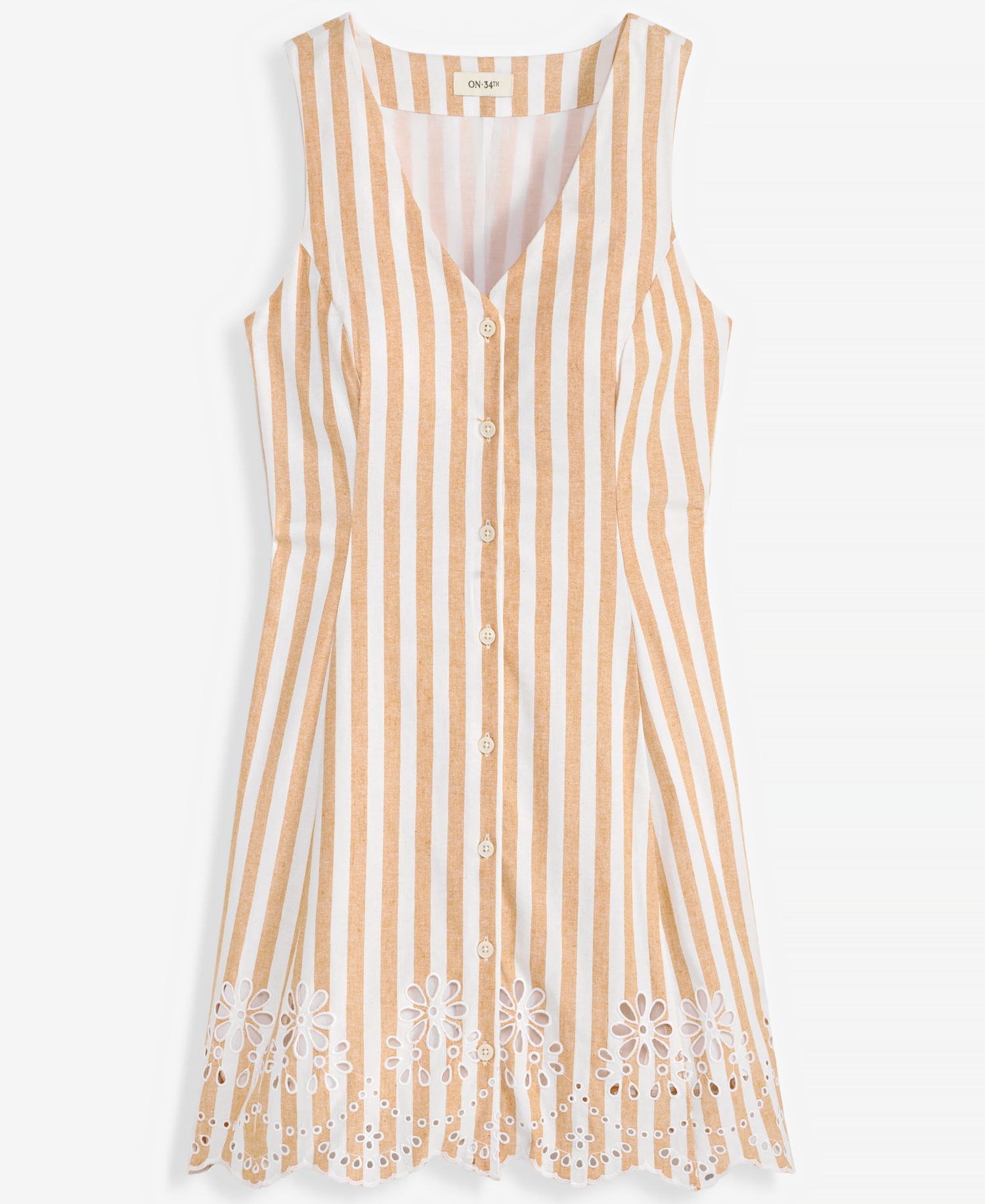 Women's Striped Linen Blend Embroidered Button-Front Mini Dress