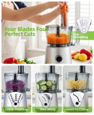 10 Cup Food Processor with Salad Spinner Basket 2 Speeds Pulse Control and 4 Cutting Discs - Silver