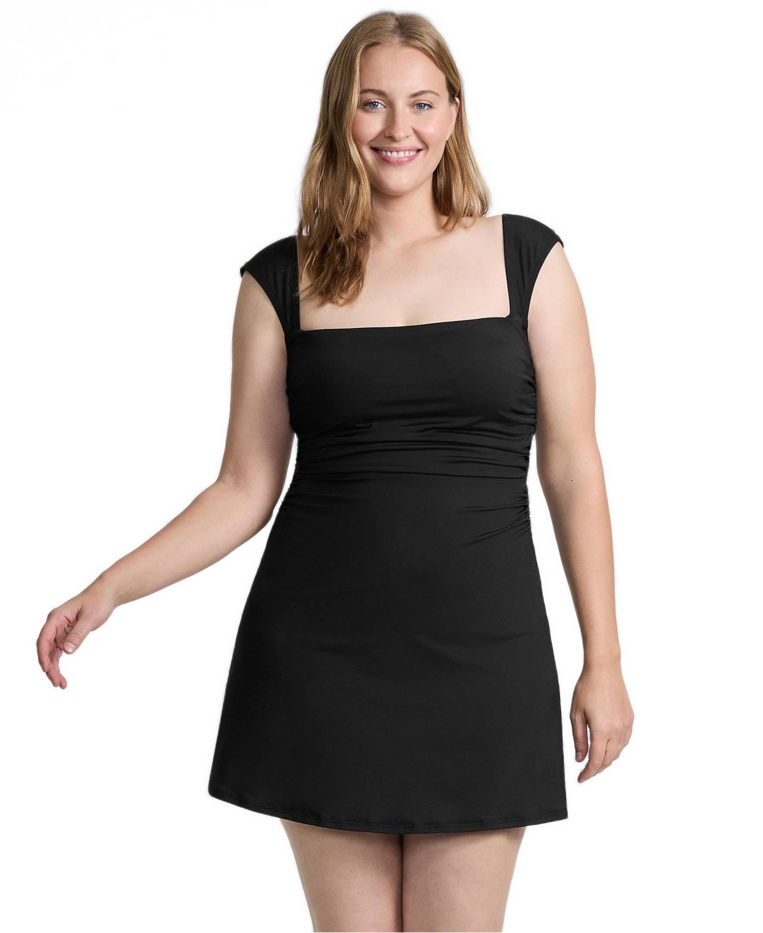 Women's Smoothing Square Neck Ruched Swim Dress Swimsuit