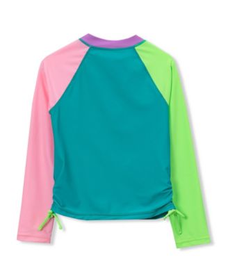 Women's Girls Chlorine Resistant Long Sleeve Zip Front Rash Guard