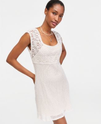 crochet square neck mini dress Square Neck Tassel Detail Mini Dress In Baby Blue Crochet Knit | EGO US