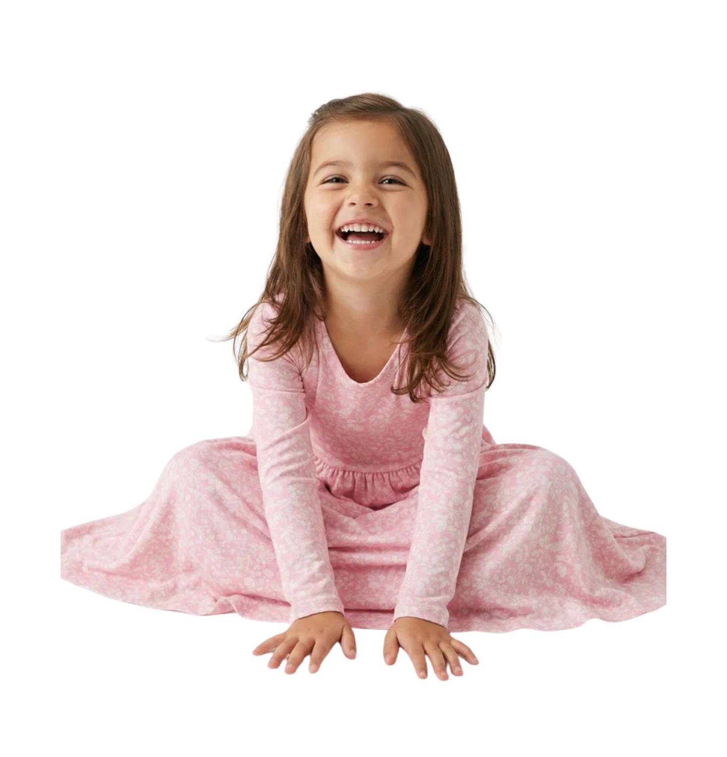 Платье Motette Petite Fleur Bamboo Twirl Dress для девочек, цвет: Розовый / Белый — фото 4