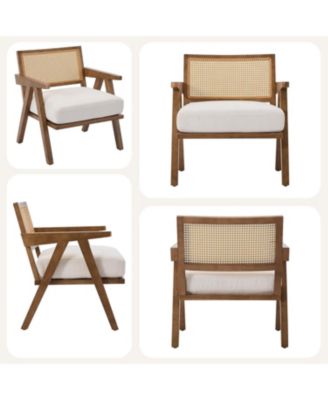 Mid-Century Farmhouse Accent Chair with Rattan Back