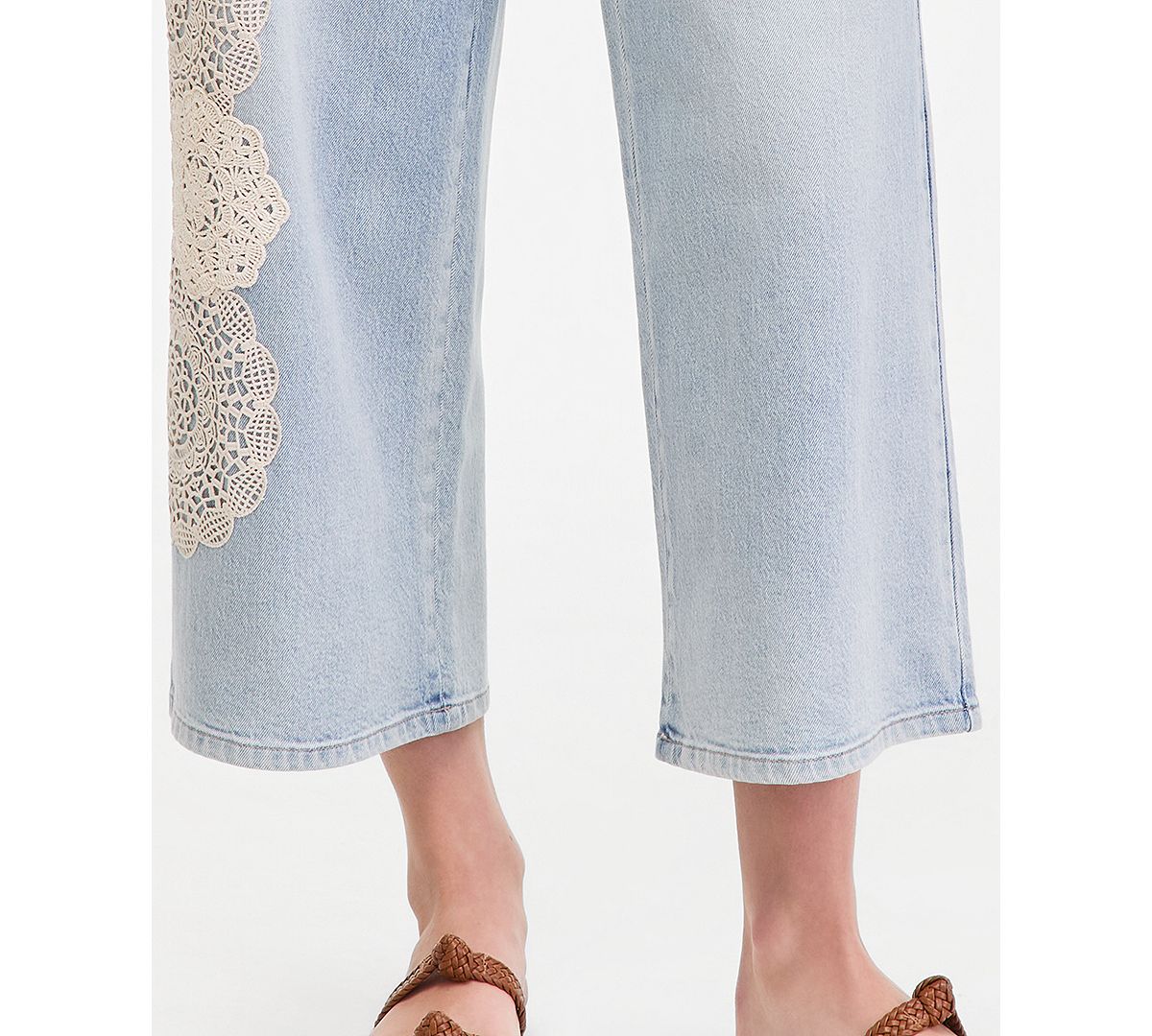 On 34th Women's Crochet Medallion High-Rise Wide-Leg Cropped Jeans, Macy's Exclusive view 3 — MAYCSS fashion products