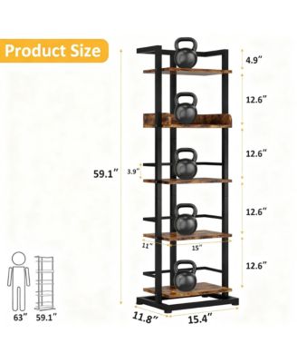 5 Tier Narrow Wood Bookcase Metal Edge Industrial Corner Storage Shelf