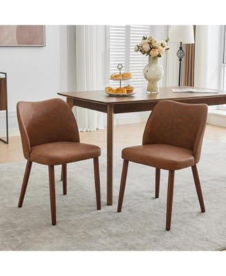 Leather Dining Chairs Set of 2, Upholstered Wingback Chairs with Wood Legs