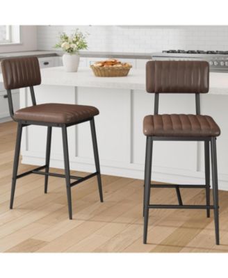 Bar Stools Set of 8, Counter Height Chairs with Back & Footrest, Thick Cushion & Metal Legs