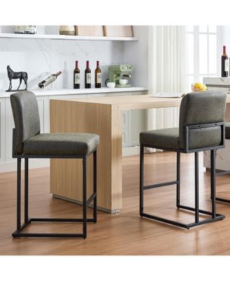 Counter Height Bar Stools Set of 2, PU Leather with Metal Frame