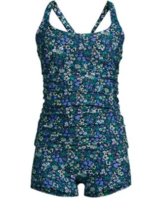 Women's Essential Tie Back Ruched Tankini and Shorts Two Piece Set