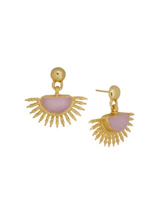 Ottoman Hands Sunrise Rose Quartz Drop Stud Earrings - Gold