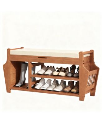Shoe Bench Entryway Storage Rack with Side Holders Removable Cushion