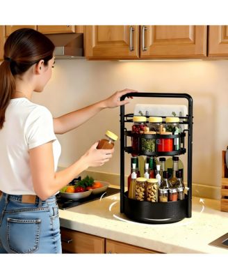 Rotating Spice shelf Paper Towel Holder 2 Tier Lazy Susan Kitchen Countertop