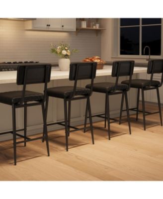 Bar Stools Set of 4, Counter Height Chairs with Back & Footrest, Thick Cushion & Metal Legs