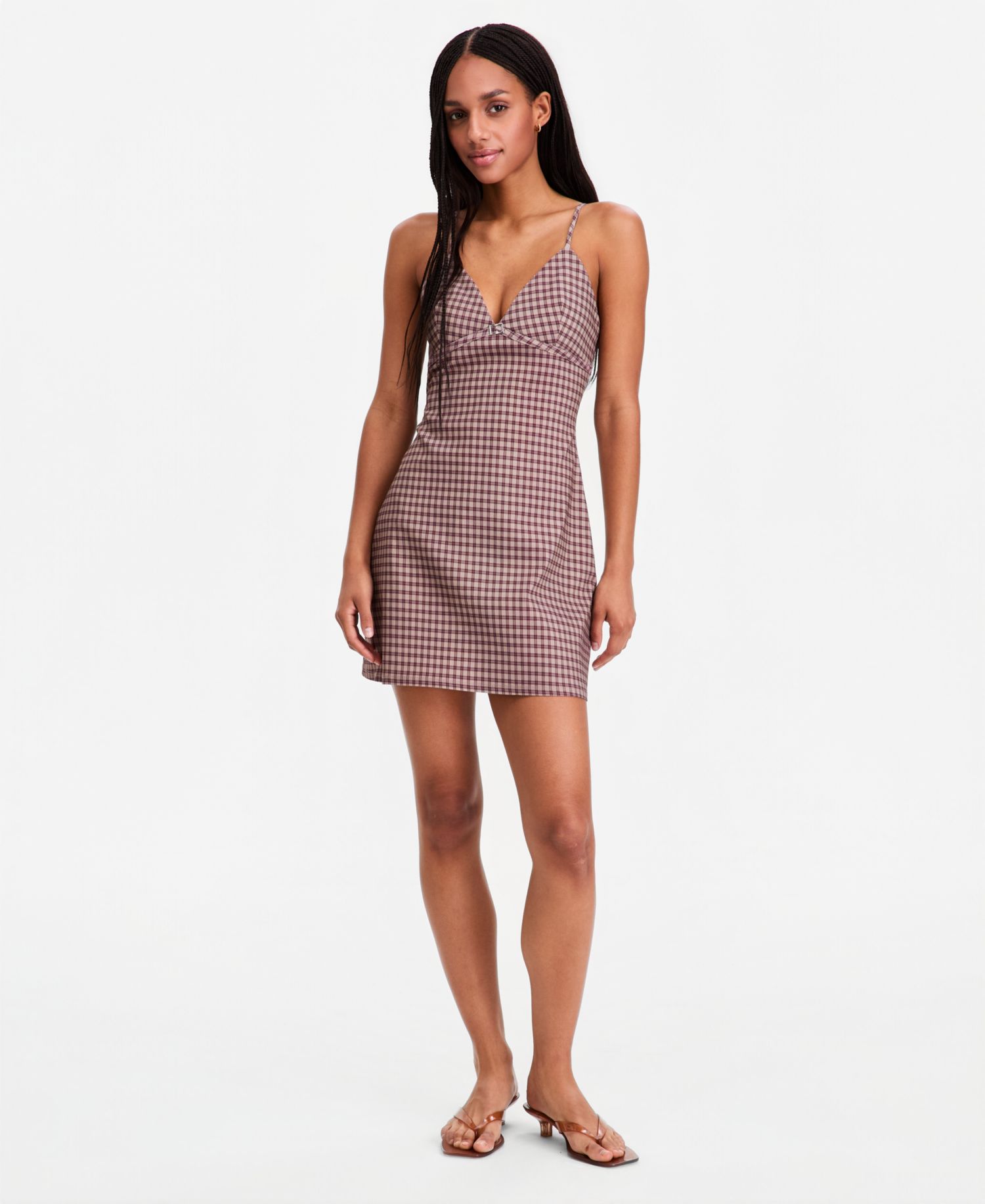 Juniors' Check Menswear V-Neck Mini Dress