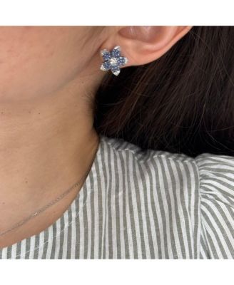 Suzy Levian Sterling Sapphire Created Sapphire Flower Earrings