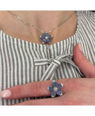 Suzy Levian Sterling Sapphire & Sapphire Flower Ring
