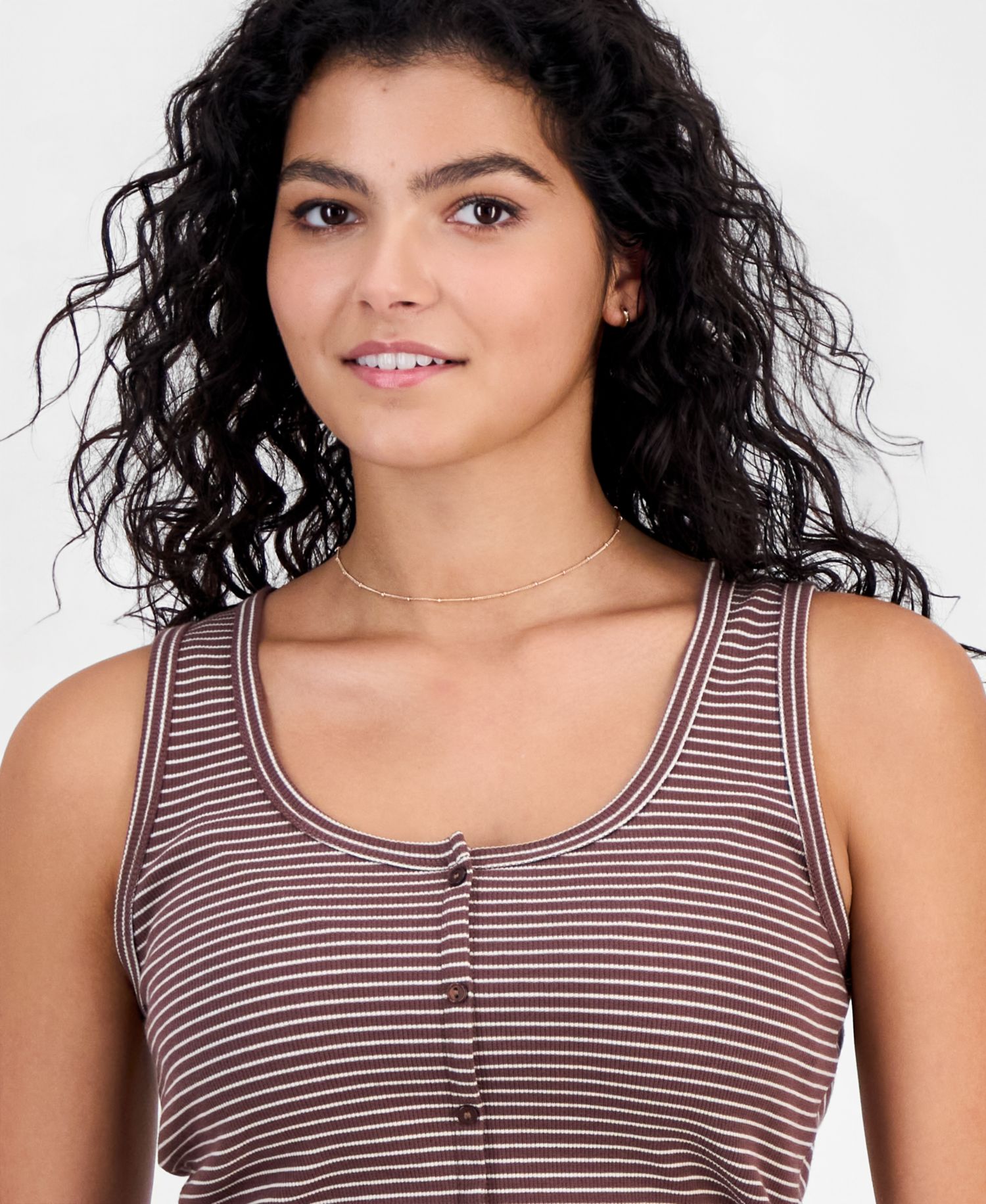 Juniors' Ribbed Button Front Tank Top