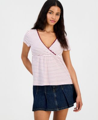 Hippie Rose Juniors' Surplice-Neck Babydoll Top - Macy's