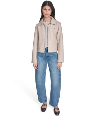 Women's Faux Leather Laydown Collar Jacket