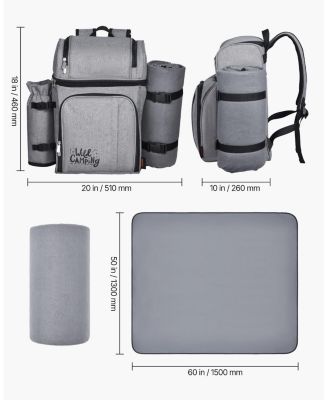 4-Person Picnic Backpack with Insulated Cooler, Blanket and Tableware Set