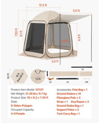10 x 9.2 Ft Pop-Up Screen House Tent with Awning for 4-8 People