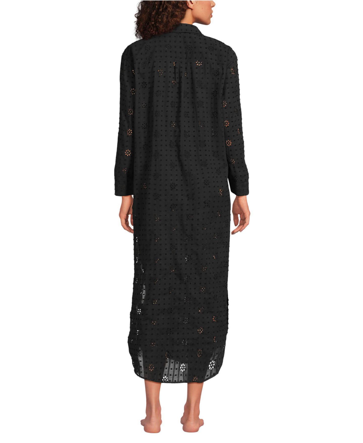 Женское платье Lands' End Eyelet Button Down Maxi Cover-up, цвет: Чёрный — фото 2