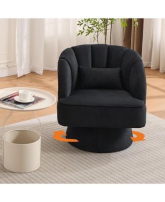 Modern Swivel Barrel Accent Chair,360 Teddy Fabric Upholstered Armchair with Striped Backrest and Plush Padding,Comfy Round Lounge Chair,2 PCS