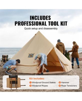 13 Ft Canvas Bell Tent with Stove Jack for 4-Season Camping, Fits 6 People