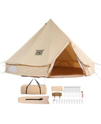 13 Ft Canvas Bell Tent with Stove Jack for 4-Season Camping, Fits 6 People