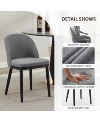 Dining Chairs Set of 2, Modern Fabric Upholstered Kitchen Side Chairs with Curved Backrest and Wood Leg