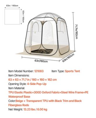 63 x 63 Inch Pop-Up Sports Bubble Tent for 2–4 People with Floor Mat and Cover