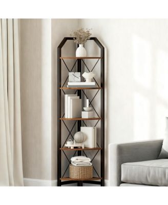 Corner Shelf Industrial Storage Stand Bookcase Plant Display Rustic