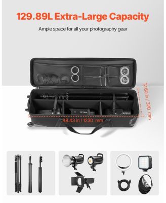 51.6 Inch Rolling Studio Equipment Trolley Case with Wheels and Padded Compartments