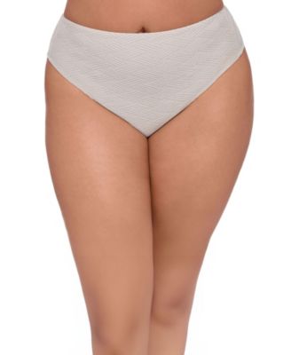 Women's Smoothing and Sculpting Basket Weave High Leg High Rise Bikini Swimsuit Bottoms