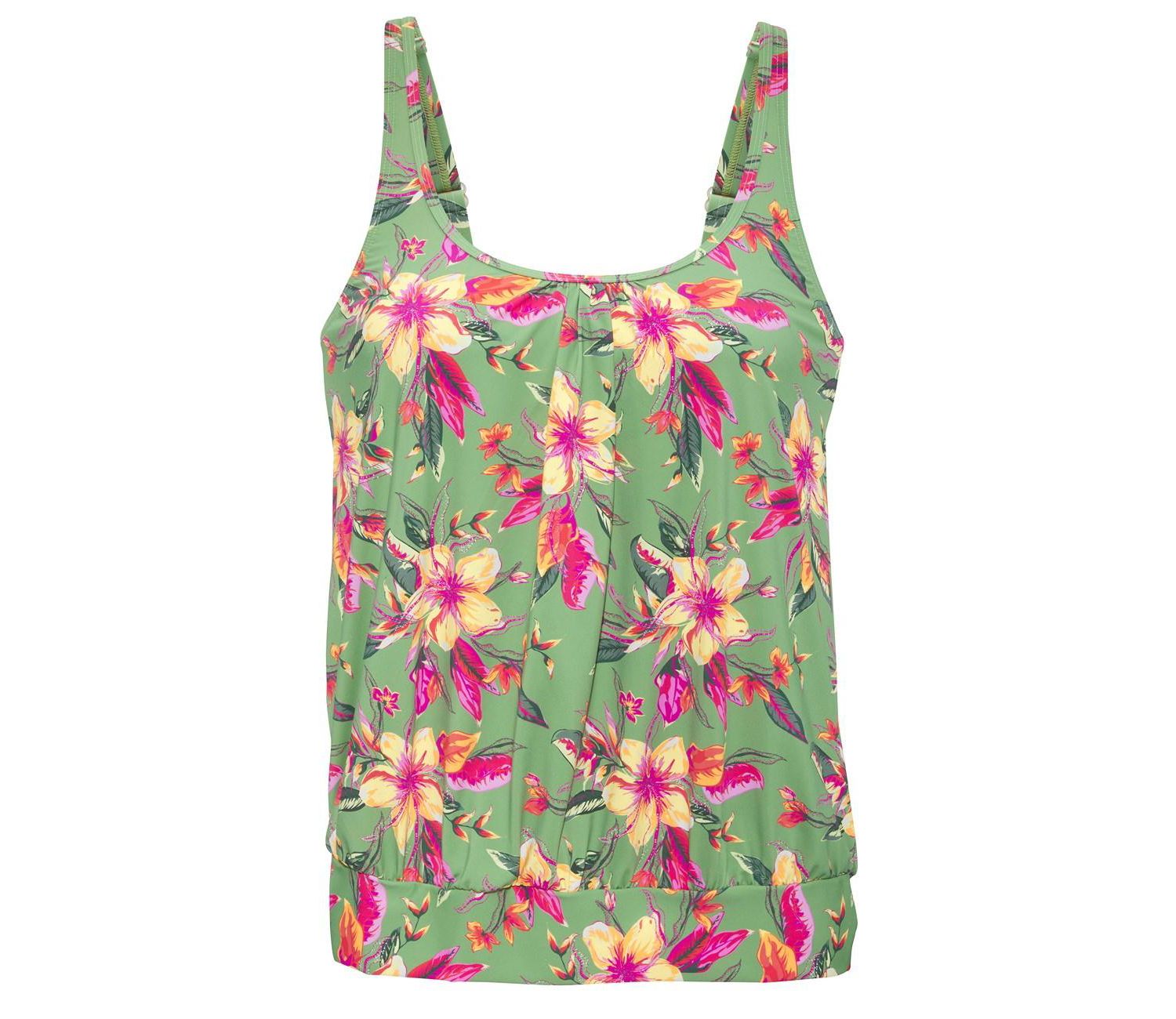 Women's Tropical Print Blouson Oversized Underwire Tankini Top