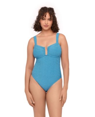 Women's Smoothing and Sculpting Basket Weave Sweetheart U-Wire One-Piece Swimsuit
