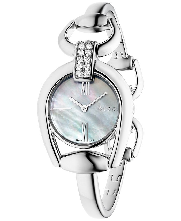 Gucci Horsebit Collection Diamonds Mother of Pearl White Dial Silver Steel Strap Watch For Women - YA139504