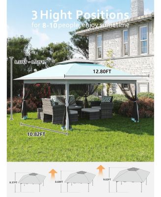 13x13 Pop-Up Canopy Tent, Easy Setup, Adjustable Height, Mosquito Netting, Sand Bags, Backyard & Patio