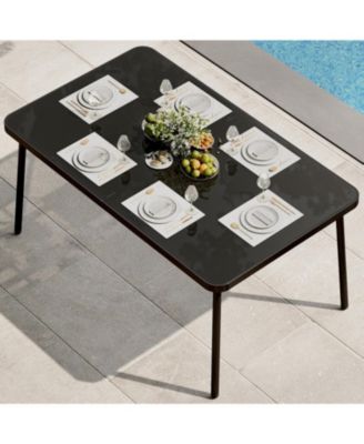 Outdoor Dining Table, Iron Frame with Tempered Glass Top, Large Patio Table for Garden, Restaurant & Backyard