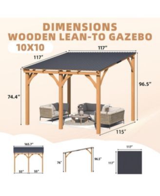 10' x 10' Wooden Hardtop Lean-To Feature Gazebo/Pergola