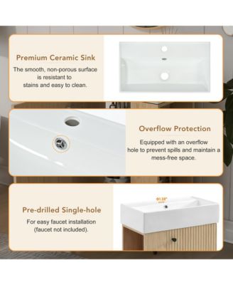 Modern 21.6 inch Floating Bathroom Vanity with Ceramic Basin and Left Side Storage in Wood Finish