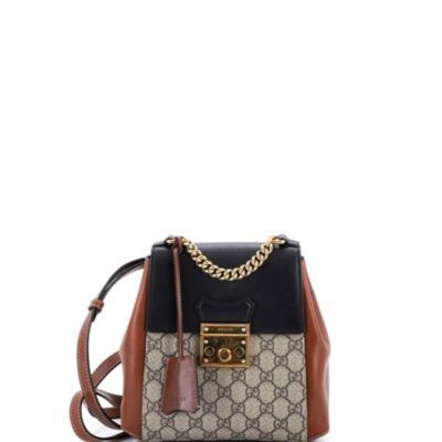 Mini Padlock Backpack GG Coated Canvas and Leather