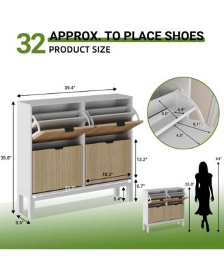 Shoe Storage Cabinet with 4 Flip Drawers, Farmhouse Fluted Shoe Organizer with Metal Legs