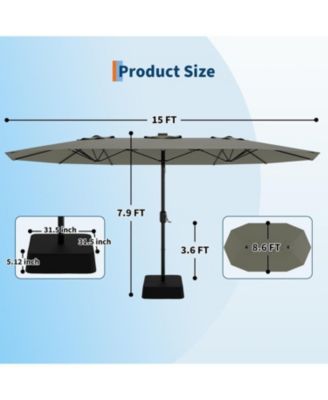 15 ft Rectangular Patio Umbrella with Base, Crank Handle, UV Protection, Large Outdoor Market Umbrella for Deck & Pool