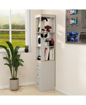 73" Tall Slim Storage Cabinet, 3-Tier Display Shelves with 3 Drawers and 2 Hooks, MDF Bookshelf for Living Room, Home Office