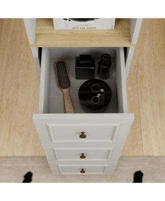 73" Tall Slim Storage Cabinet, 3-Tier Display Shelves with 3 Drawers and 2 Hooks, MDF Bookshelf for Living Room, Home Office