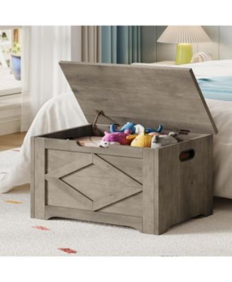 23.6" Storage Chest, Wooden Storage Bench with Safety Hinge, Easy Assembly, Large Toy Chest for Entryway