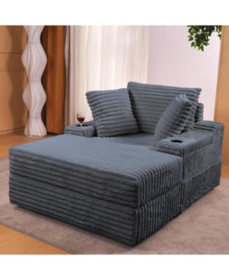 Oversized Chaise Lounge Chair with Storage Ottoman, Corduroy Sofa Bed Cloud Couch 3 Pillows for Living Room, Bedroom