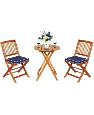 3-Piece Folding Patio Bistro Set with Cushions and Round Table